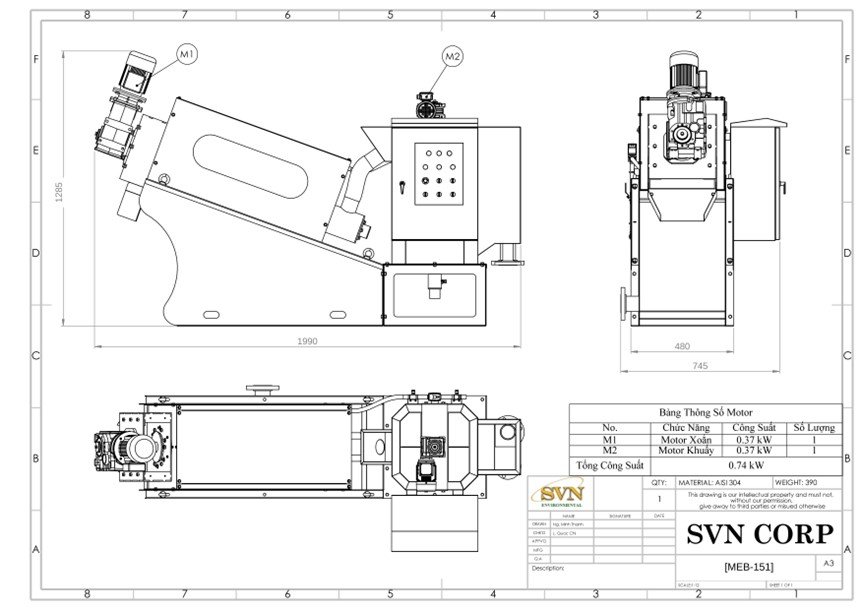 Máy ép bùn trục vít model 151