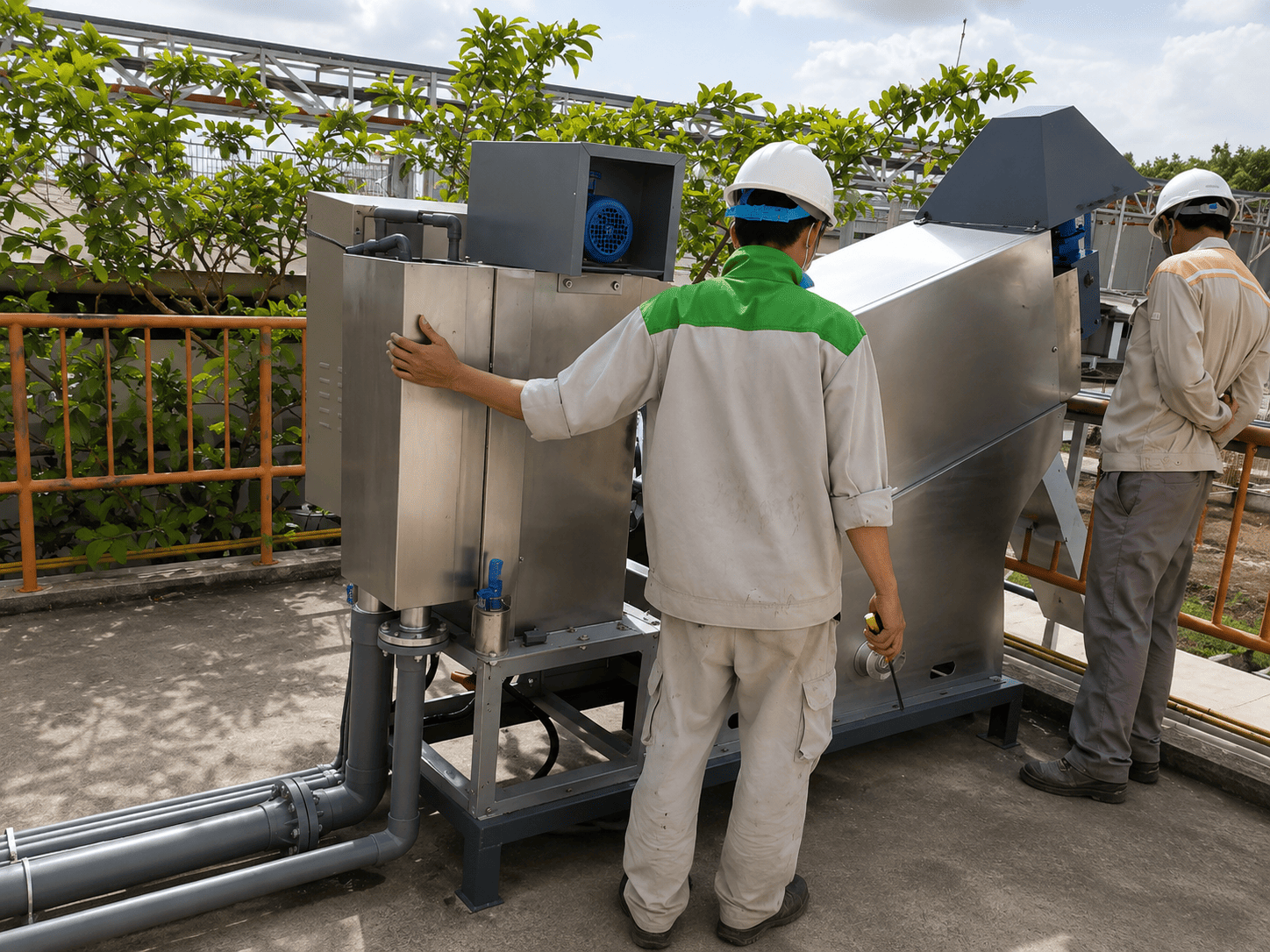 Máy ép bùn trục vít xử lý bùn bể phốt, hầm cầu